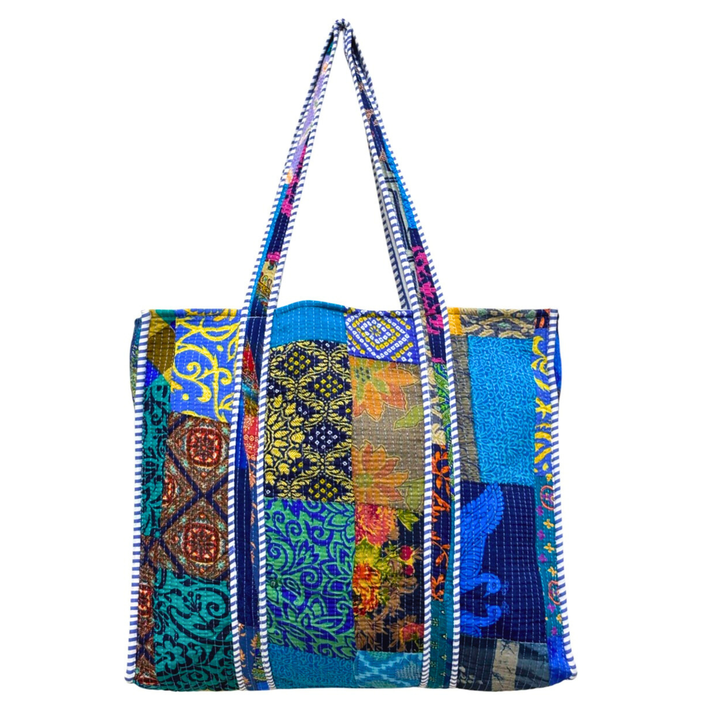 6F Silk Kantha Patchwork Tote Bag 45x40x15cms
