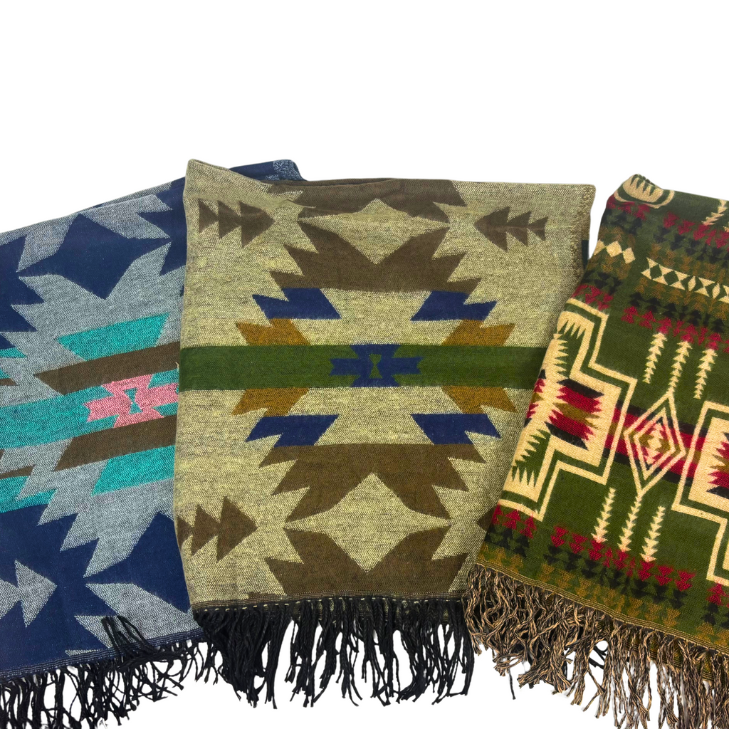 7NEP Himalayan Yak Wool Shawl/Throw Aztec Design 100x200cms