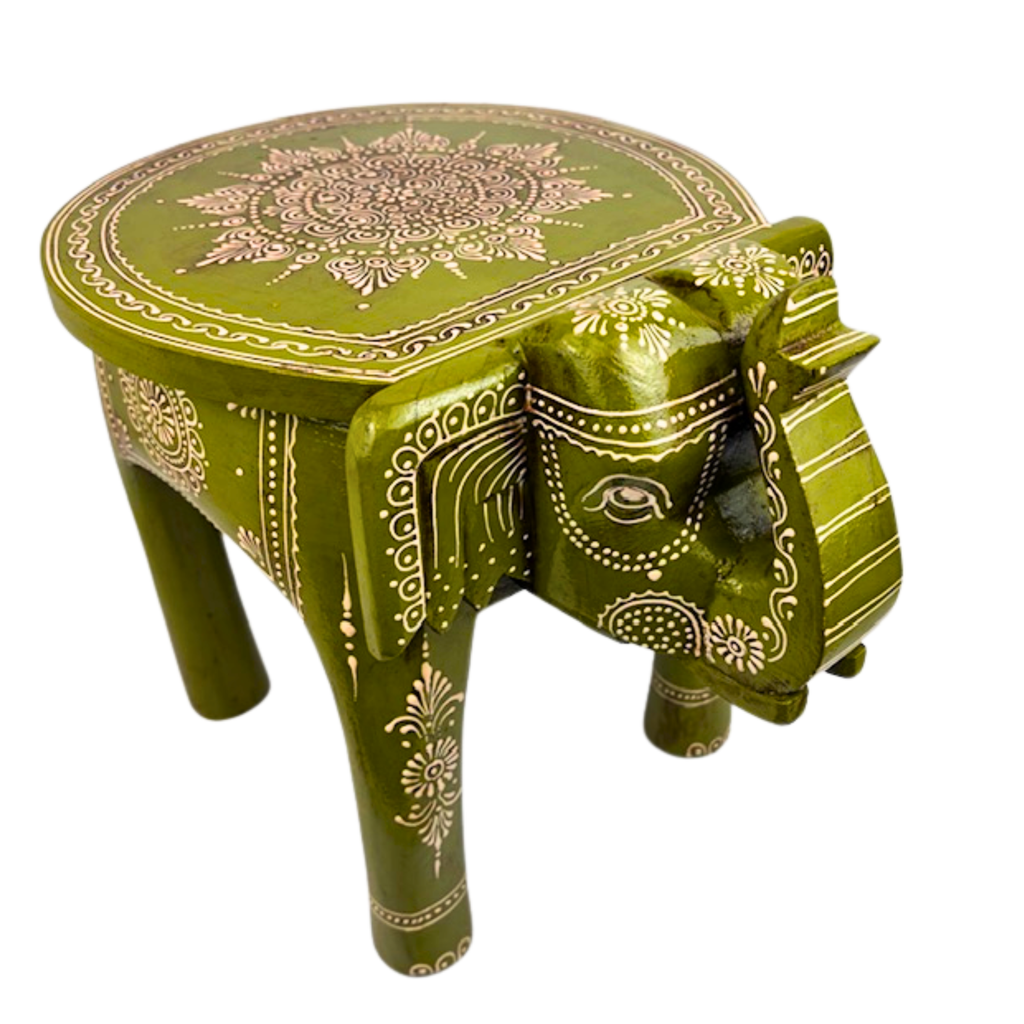 1GW Elephant Wooden Stool. Hand Painted 30cms GW477
