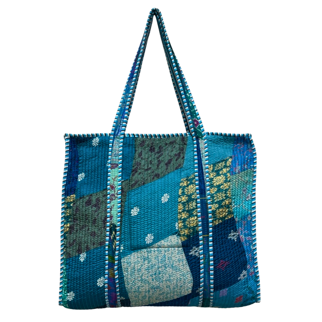6F Silk Kantha Patchwork Tote Bag 45x40x15cms