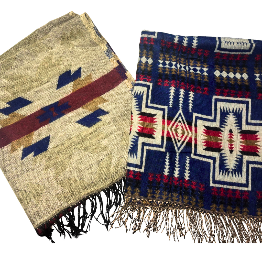7NEP Himalayan Yak Wool Shawl/Throw Aztec Design 100x200cms