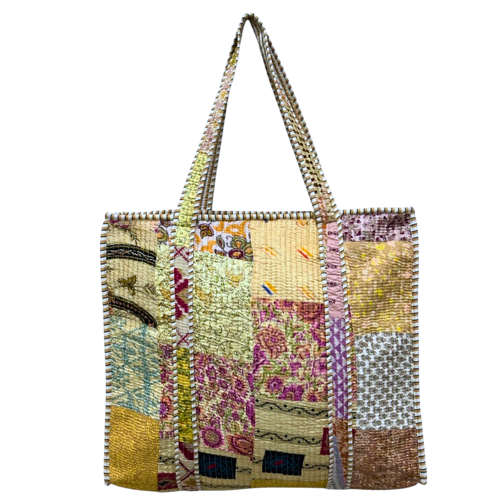 6F Silk Kantha Patchwork Tote Bag 45x40x15cms