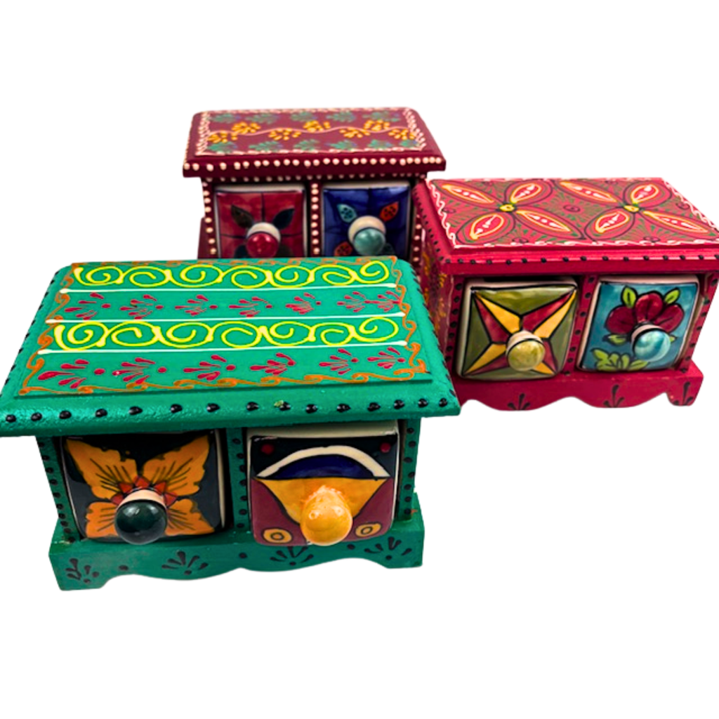 1GW Ceramic 2 Drawer Set 17x12x10cms GW468 Assorted Colours