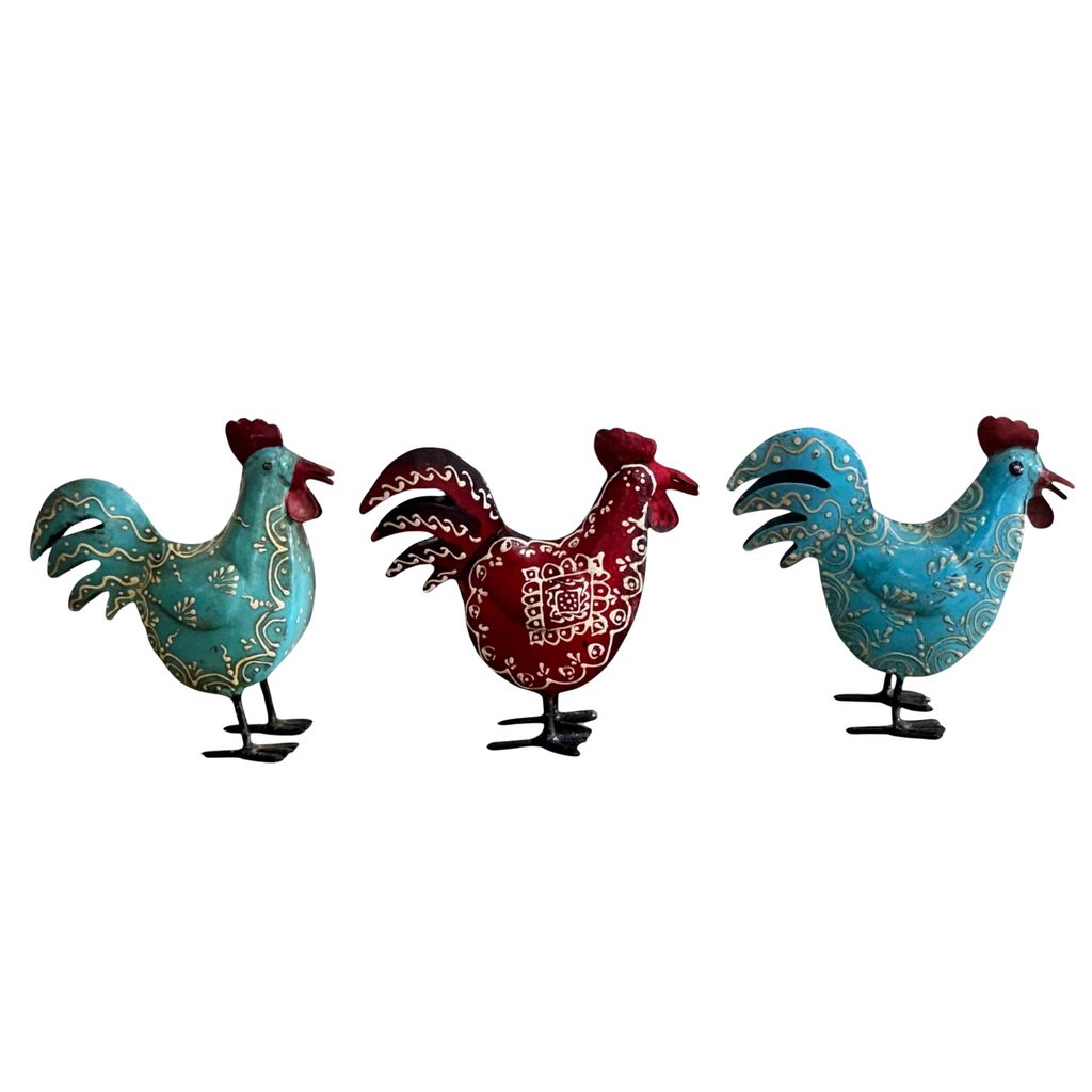 1GW Chickens Hand Painted Metal Small Assorted Colours GW635 (12x5x12cms)
