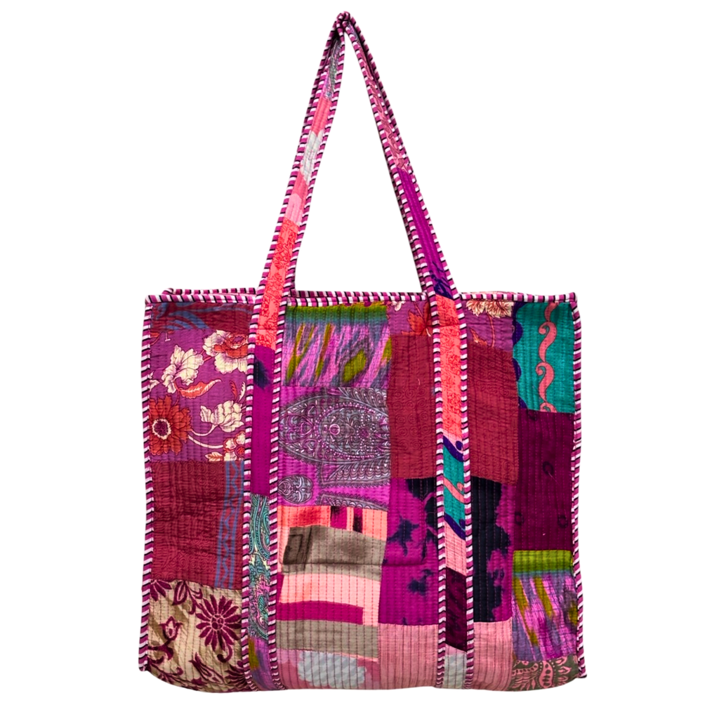 6F Silk Kantha Patchwork Tote Bag 45x40x15cms