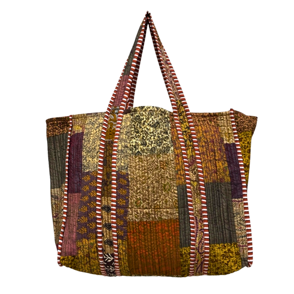 6F Silk Kantha Patchwork Tote Bag 45x40x15cms