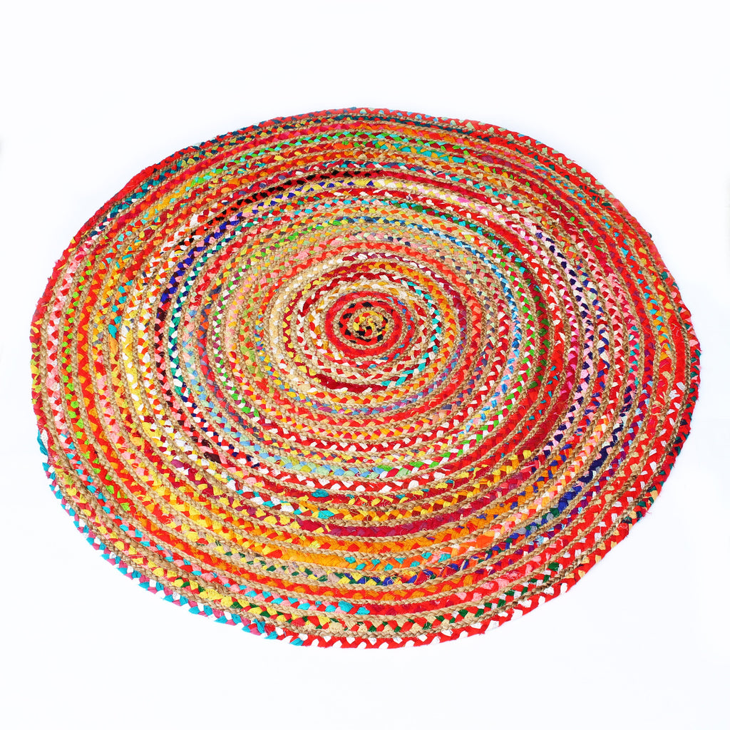 5HW Jute and Rag Round Floor Rug 120cms HW009