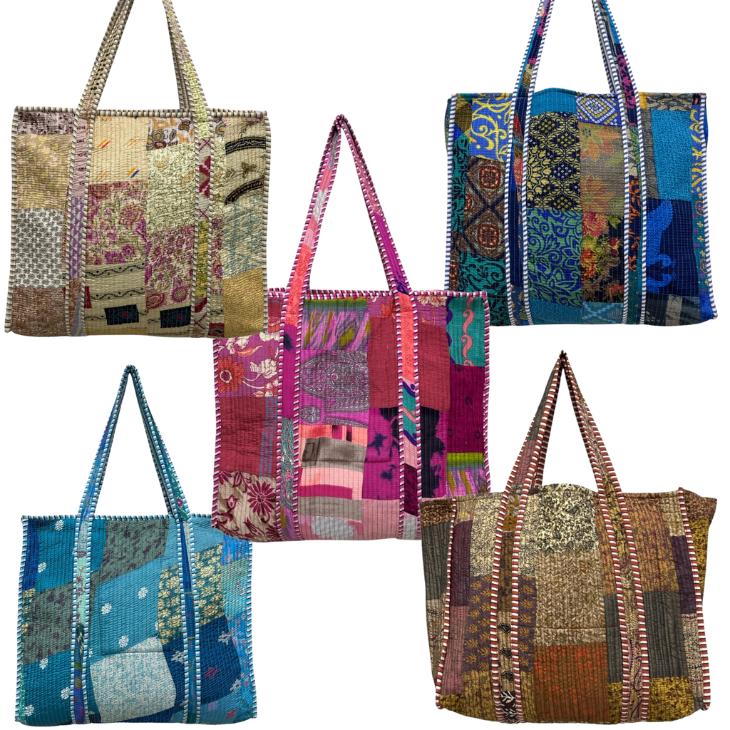 6F Silk Kantha Patchwork Tote Bag 45x40x15cms
