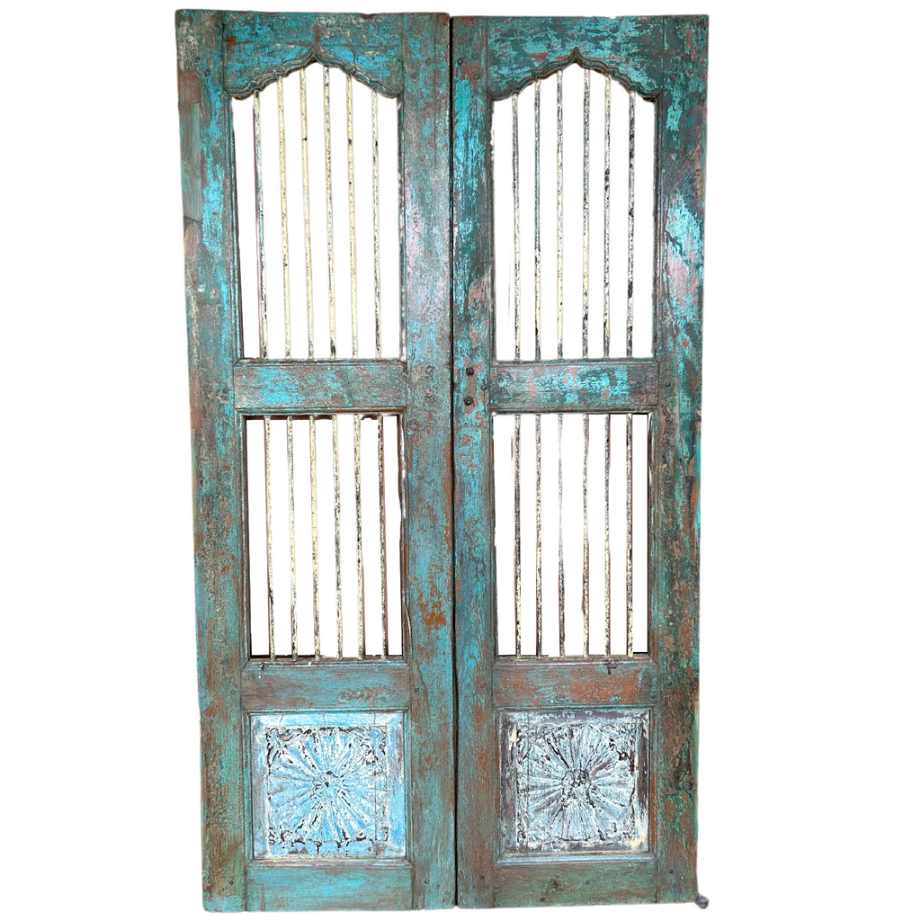 Jali Gates with Carved Timber and Wrought Iron (95x3x164cms) FUR543