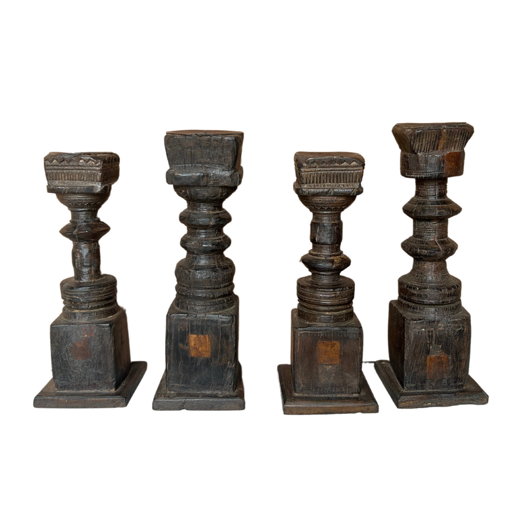 UNC002 Antique Carved Candle Stands