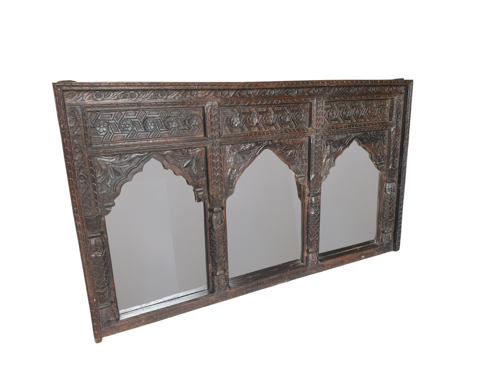 Three Arch Carved Mirror with Antique Finish (154x9x91cms) FUR505