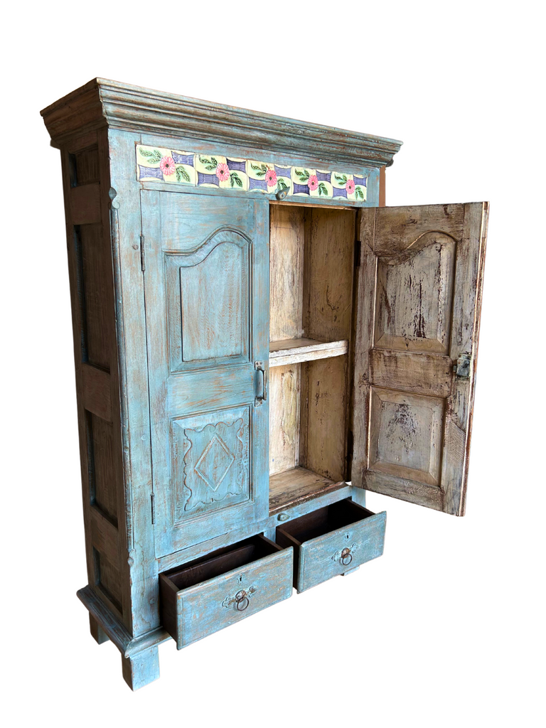 Almira Cupboard with 2 shelves, 2 Drawers and Original Tiles (97x37x148) FUR506