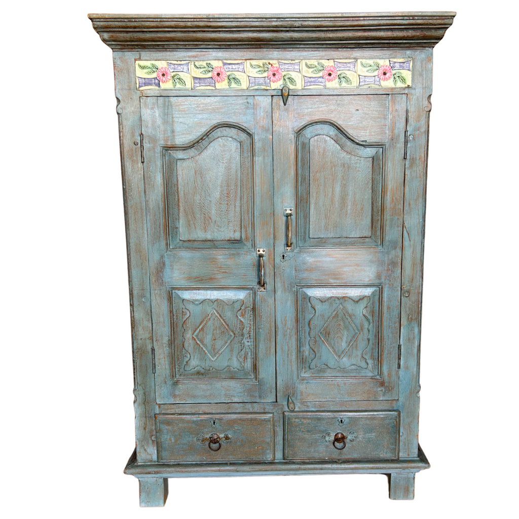 Almira Cupboard with 2 shelves, 2 Drawers and Original Tiles (97x37x148) FUR506