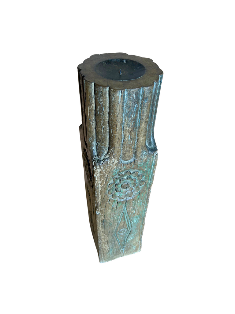 Carved Wooden Garden Candle Holder (20x20x83cms) FUR509
