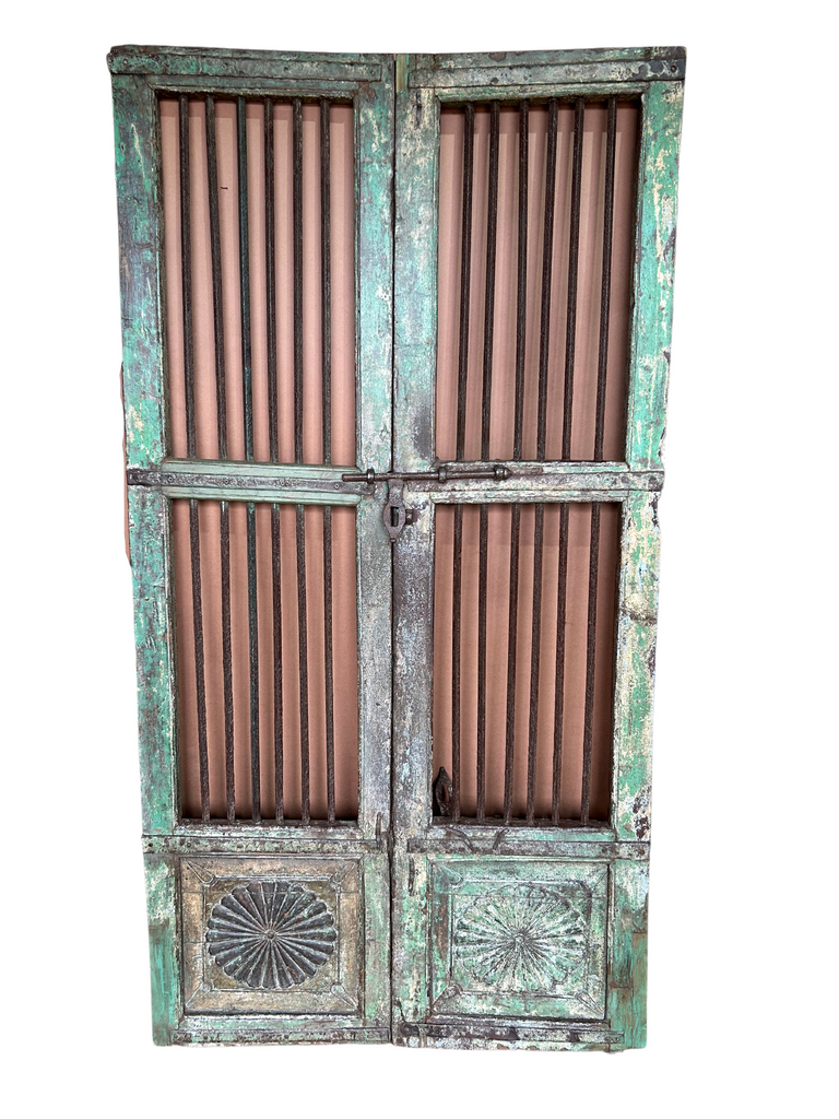 Jali Gates with Carved Timber and Wrought Iron (100x4x186cms) FUR541