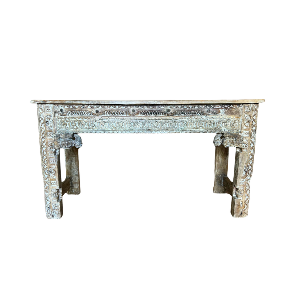 Whitewash Wooden Console Table with Carved Front Panels (137w 41d 74h) FUR567
