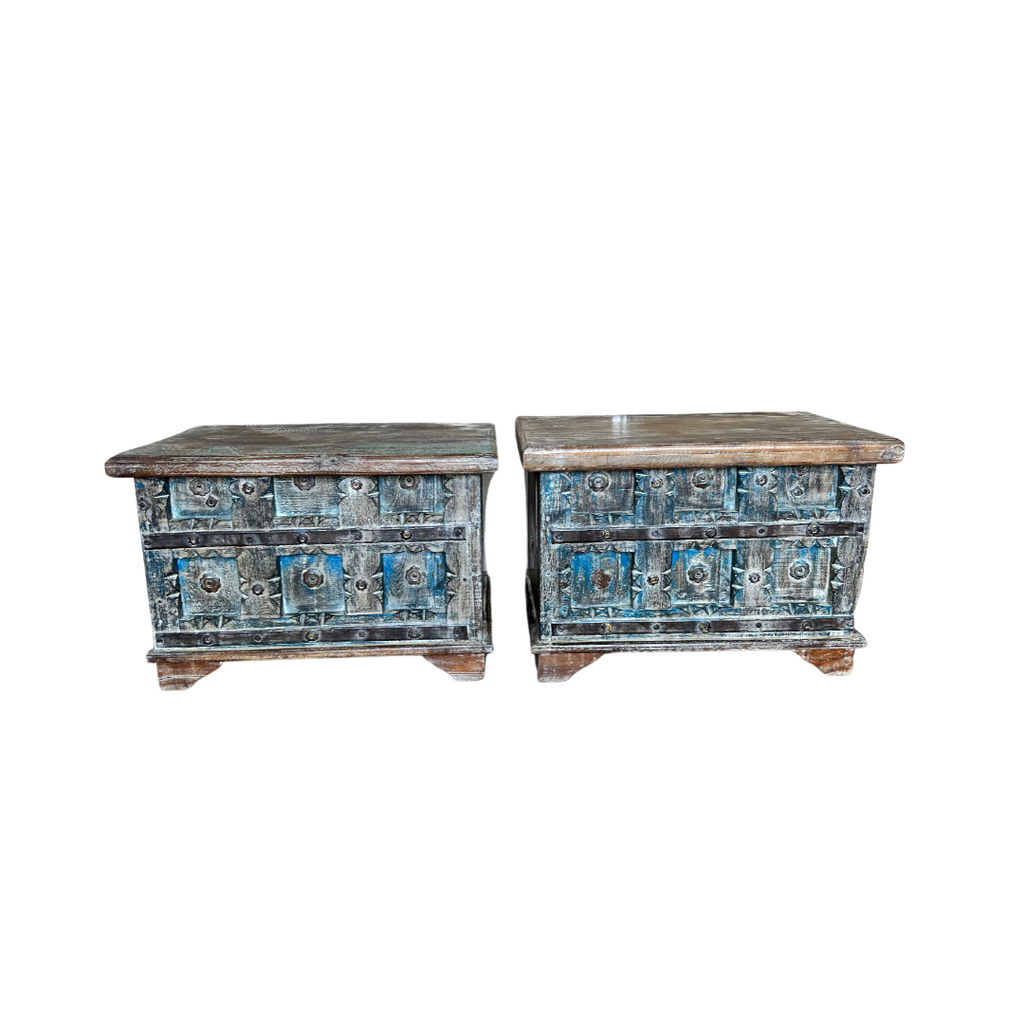 Wooden Trunks with Blue Patina (55w 35d 38h) FUR581