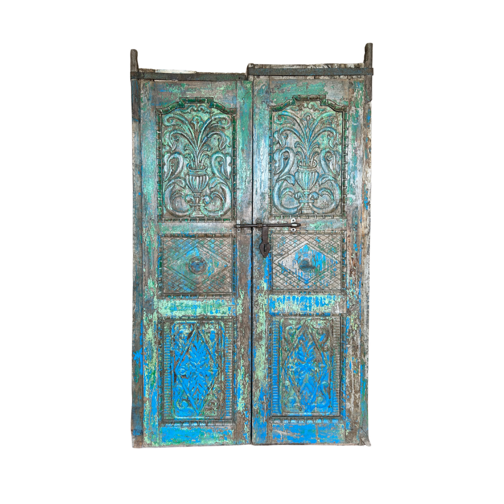 FUR592 Wooden Doors with Indian Carving (108w 7d 178h)