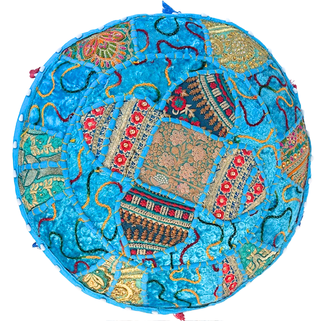 5HW Velvet Patchwork Stool Aqua 40x40x20cms HW649