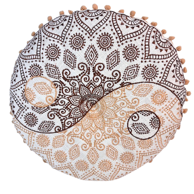 5HW Ying & Yang Cushion Round with Pom Poms 40cms