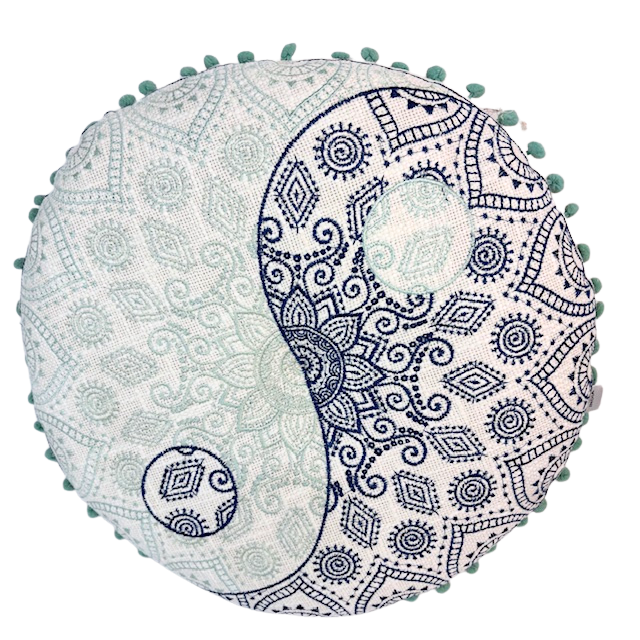 5HW Ying & Yang Cushion Round with Pom Poms 40cms