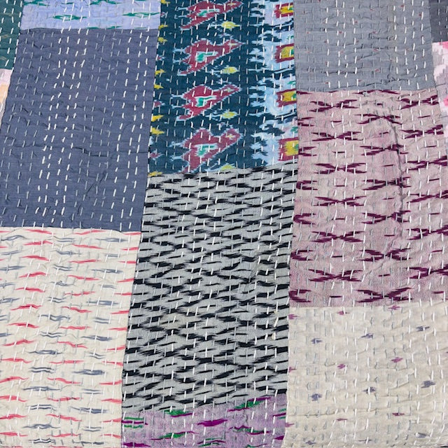 5HW Silk Patchwork Kantha Stitched Bedspreads 220x270cms