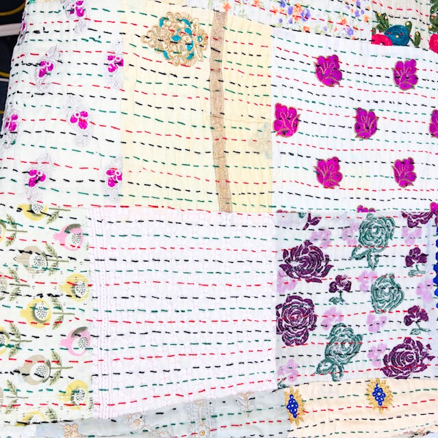 5HW Cotton/Silk Patchwork Kantha Stitched Bedspreads 220x270cms