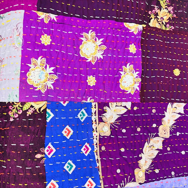 5HW Cotton/Silk Patchwork Kantha Stitched Bedspreads 220x270cms