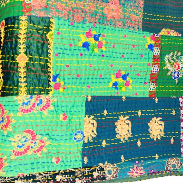5HW Cotton/Silk Patchwork Kantha Stitched Bedspreads 220x270cms