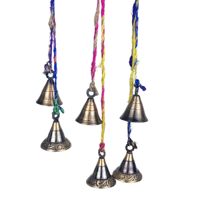 2MB Brass Bell Hanger with Silk Wool. Set of 2 Bells MB124
