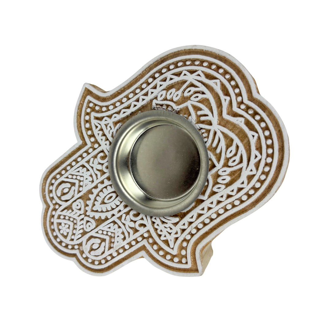 1GW Wooden Block T Light Candle Holder Hamza GW665