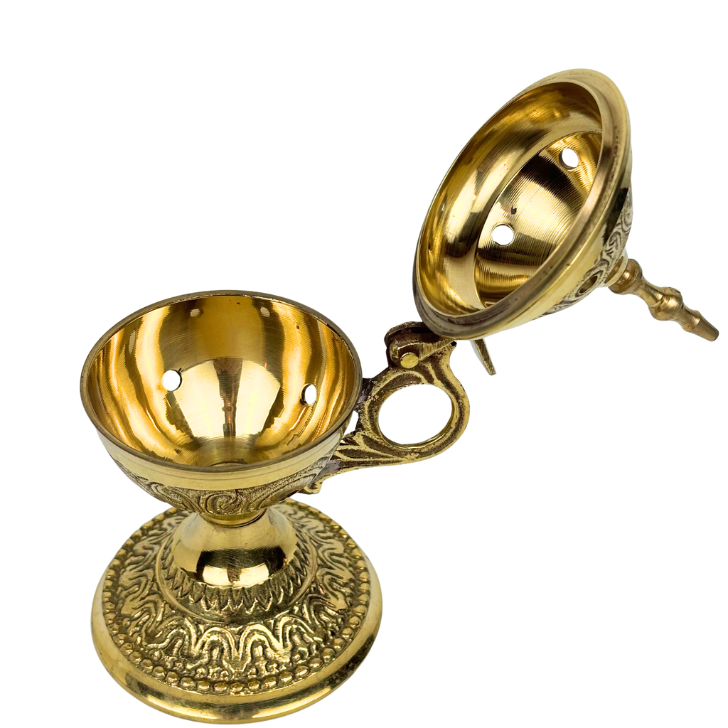 1GW Brass Incense stick and cone holder with handle (14x9x7cms) GW661