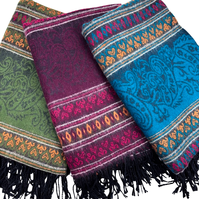 7NEP Himalayan Yak Wool Shawl/Throw Premium Paisley Design 100x200cms