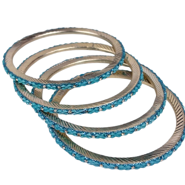 8JA Indian Bracelets Gold Plated AQUA 3 sizes Pack of 4