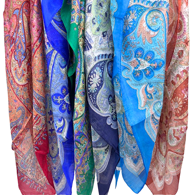 6F232 Fine Silk Scarves Square Pack of 10 Different Colours 100x100cms