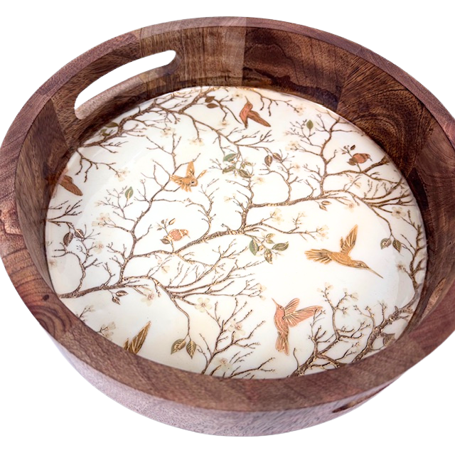1GW Serving Tray Golden Birds Inlay Round GW629 (26x6cms)