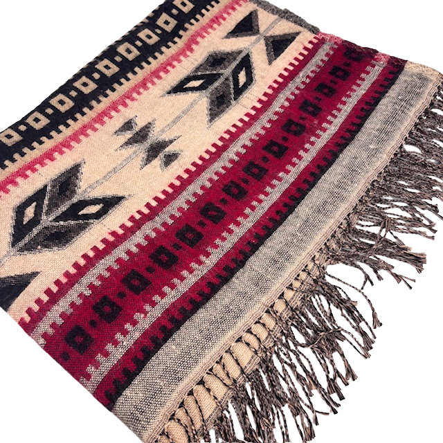 7NEP Himalayan Yak Wool Shawl/Throw Aztec Design 100x200cms