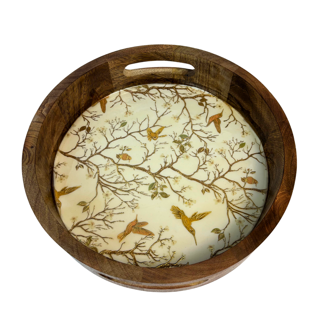 1GW Serving Tray Golden Birds Inlay Round GW629 (26x6cms)