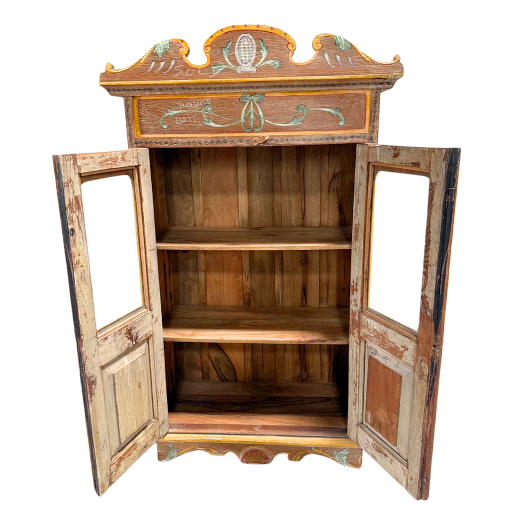FUR651 Wooden Almirah Glass Doors Hand Painting (94w x 43d x 158h cms)