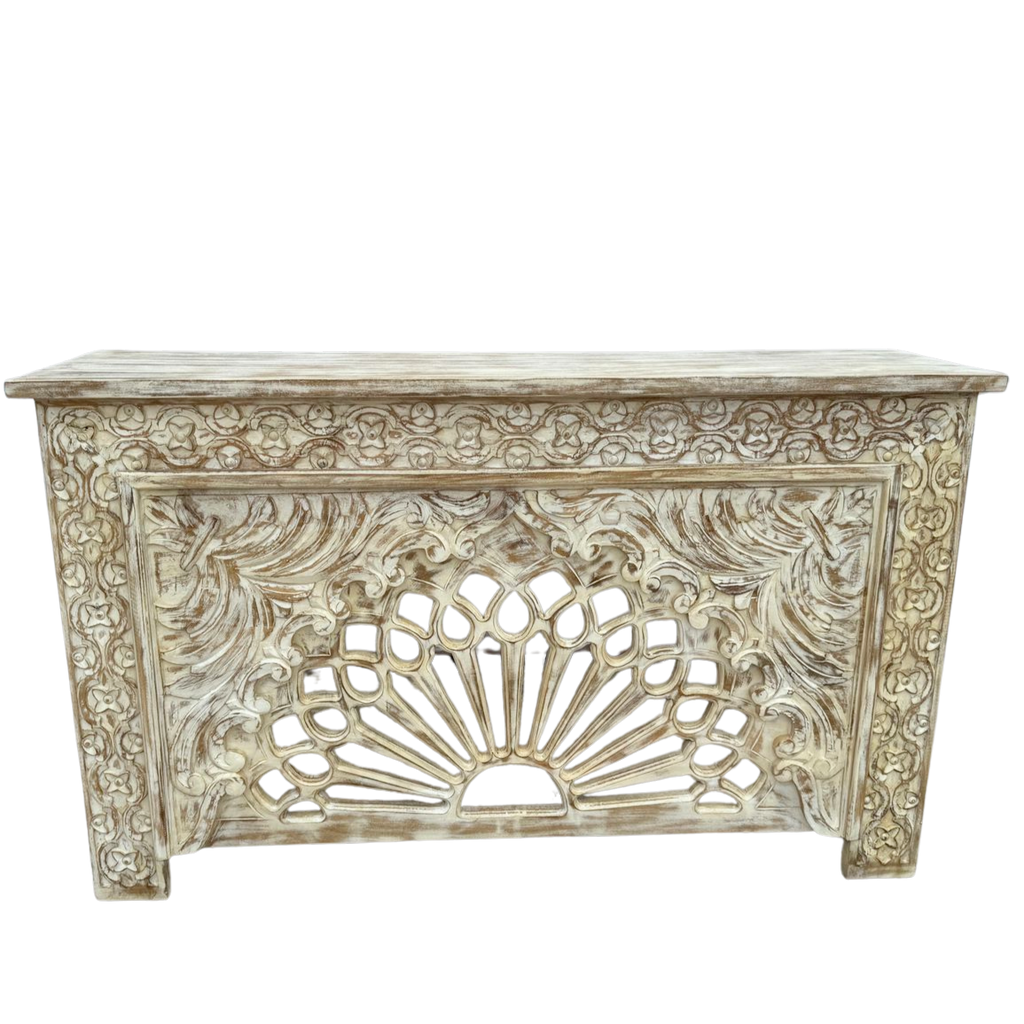 FUR670 Wooden Console Table with Intricate Carving (150w x 40d x 91h cms)