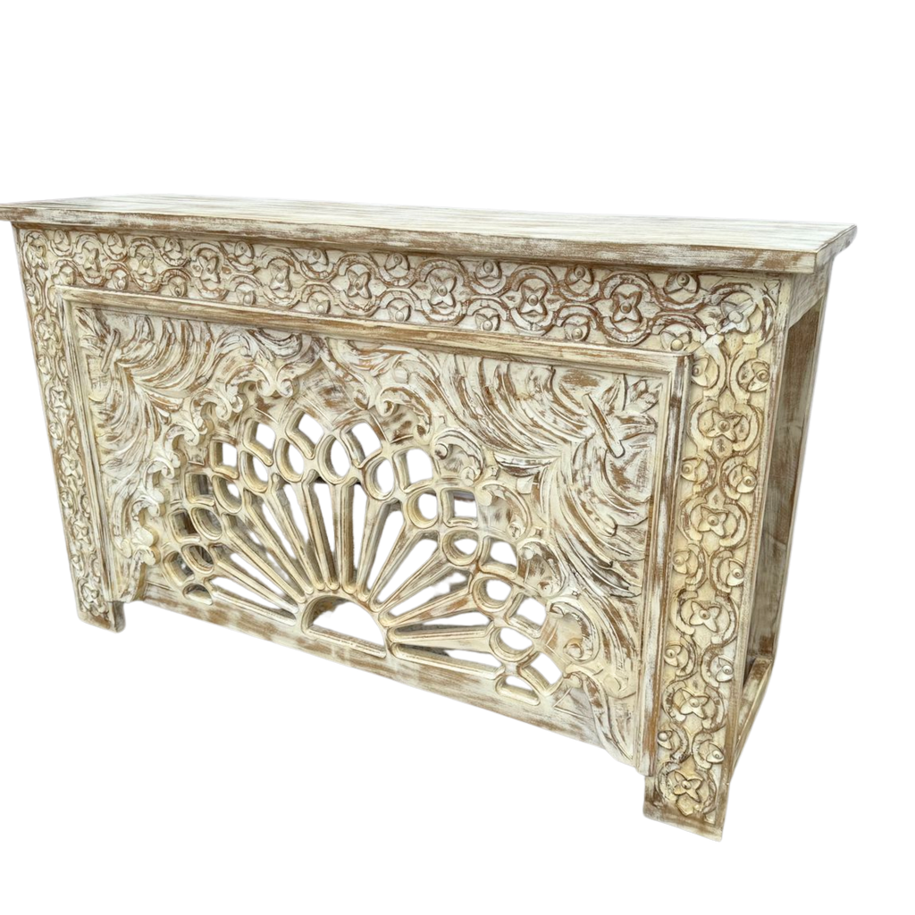 FUR670 Wooden Console Table with Intricate Carving (150w x 40d x 91h cms)