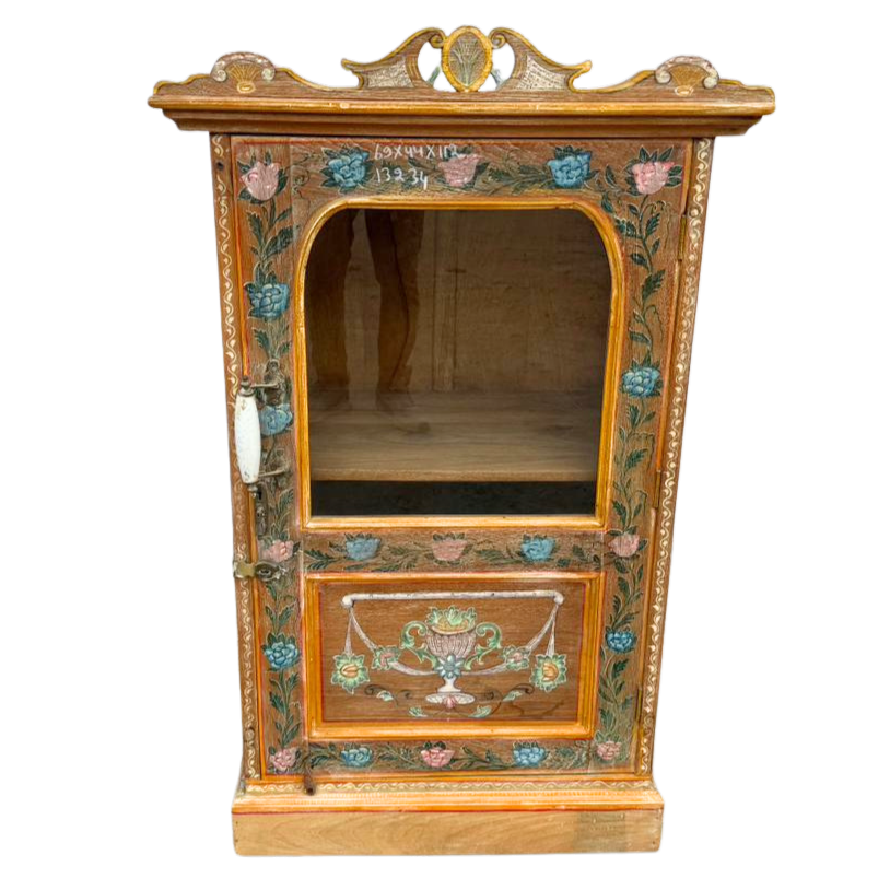 FUR652 Wooden Almirah Glass Doors Hand Painting (69w x 44d x 112h cms)