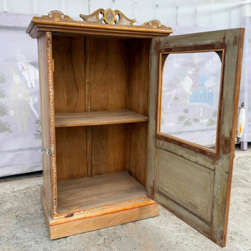 FUR652 Wooden Almirah Glass Doors Hand Painting (69w x 44d x 112h cms)