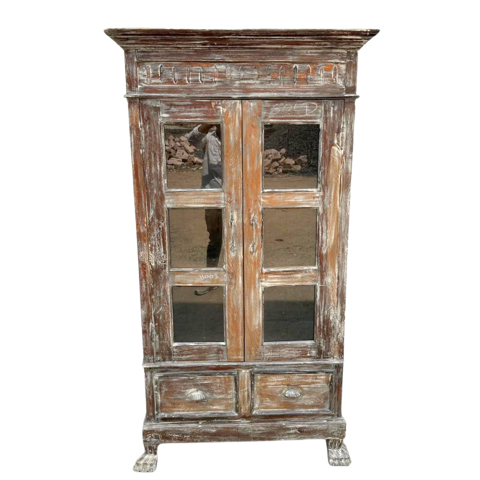 FUR647 Wooden Almirah 2 Glass Doors 2 Drawers (95w x 45d x 176h cms)