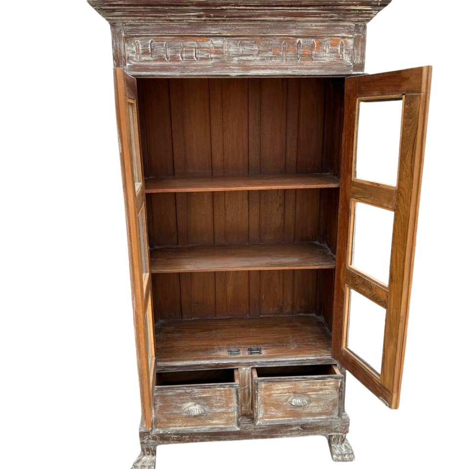 FUR647 Wooden Almirah 2 Glass Doors 2 Drawers (95w x 45d x 176h cms)