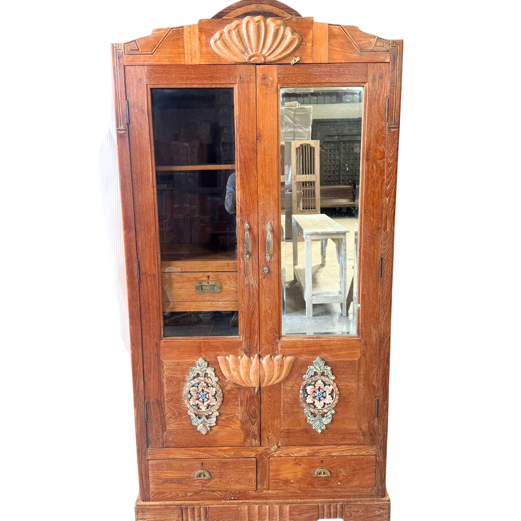 FUR657 Wooden Almirah 2 Doors Glass/Mirror 4 Drawers (98w x 52d x 196h cms)