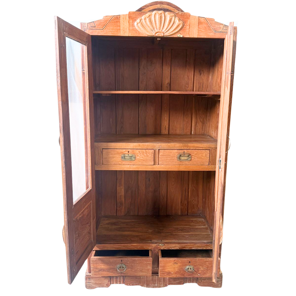 FUR657 Wooden Almirah 2 Doors Glass/Mirror 4 Drawers (98w x 52d x 196h cms)