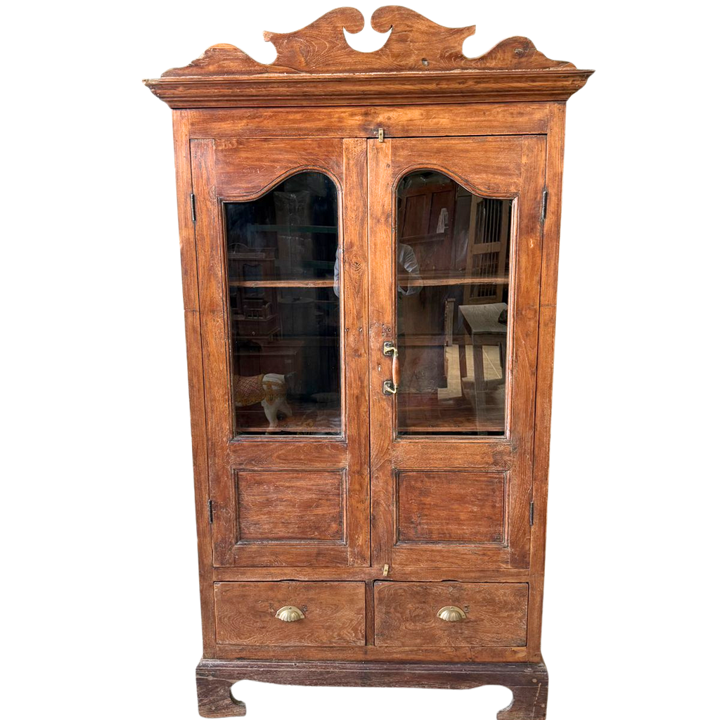 FUR658 Wooden Almirah 2 Doors Glass 2 Drawers (110w x 52d x 194h cms)