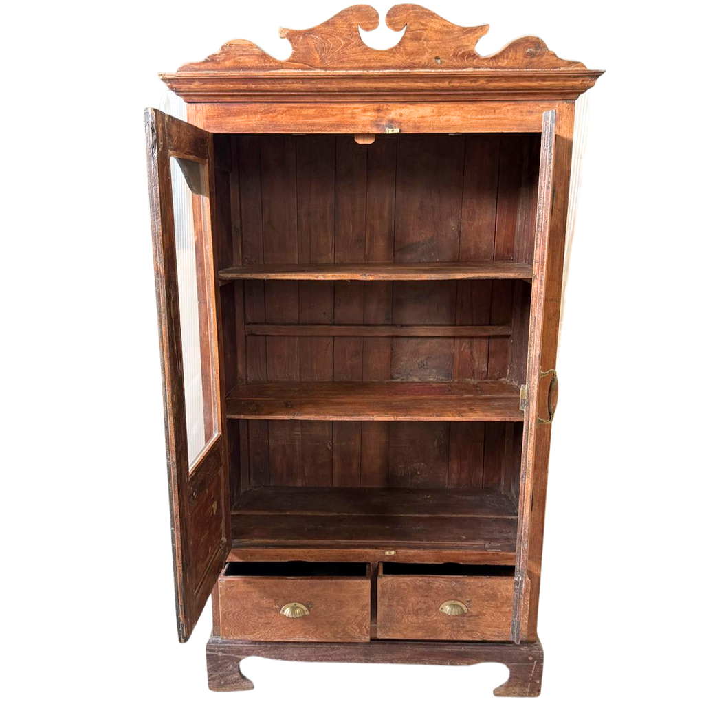 FUR658 Wooden Almirah 2 Doors Glass 2 Drawers (110w x 52d x 194h cms)