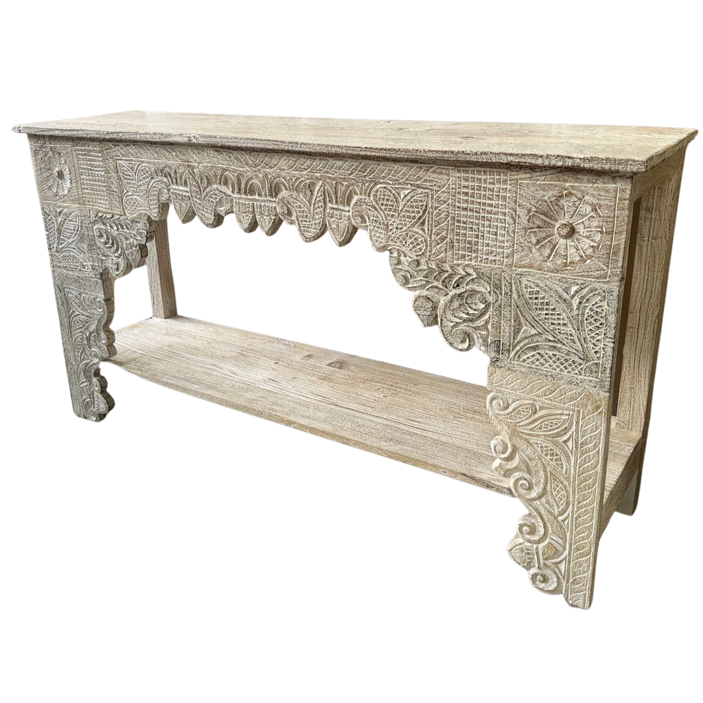 FUR668 Wooden Console Table with Intricate Carving (153w x 40d x 82h cms)